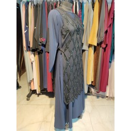 Nazneen Embellished Black Diamond Shape Beads Luxury Abaya