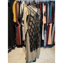 Nazneen Embellished Black Diamond Shape Beads Luxury Abaya