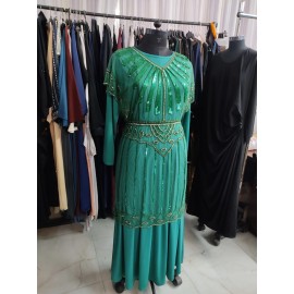 Nazneen Embellished Green Flower Beads Luxury Abaya