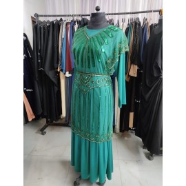 Nazneen Embellished Green Flower Beads Luxury Abaya