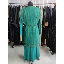 Nazneen Embellished Green Flower Beads Luxury Abaya