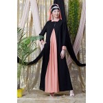 Nazneen Contrast Yoke Black/Peach Casual Abaya