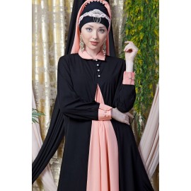 Nazneen Contrast Yoke Black/Peach Casual Abaya