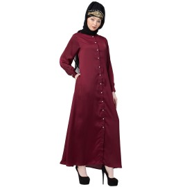 Nazneen Decorative Button Front Open Nida Abaya 