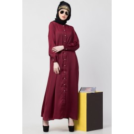 Nazneen Decorative Button Front Open Nida Abaya 