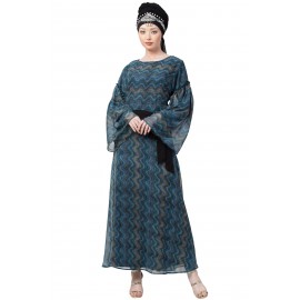 Nazneen Zig Zag Printed Bell Sleeve Abaya