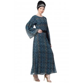 Nazneen Zig Zag Printed Bell Sleeve Abaya