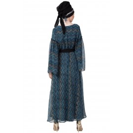 Nazneen Zig Zag Printed Bell Sleeve Abaya