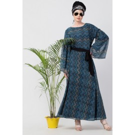 Nazneen Zig Zag Printed Bell Sleeve Abaya