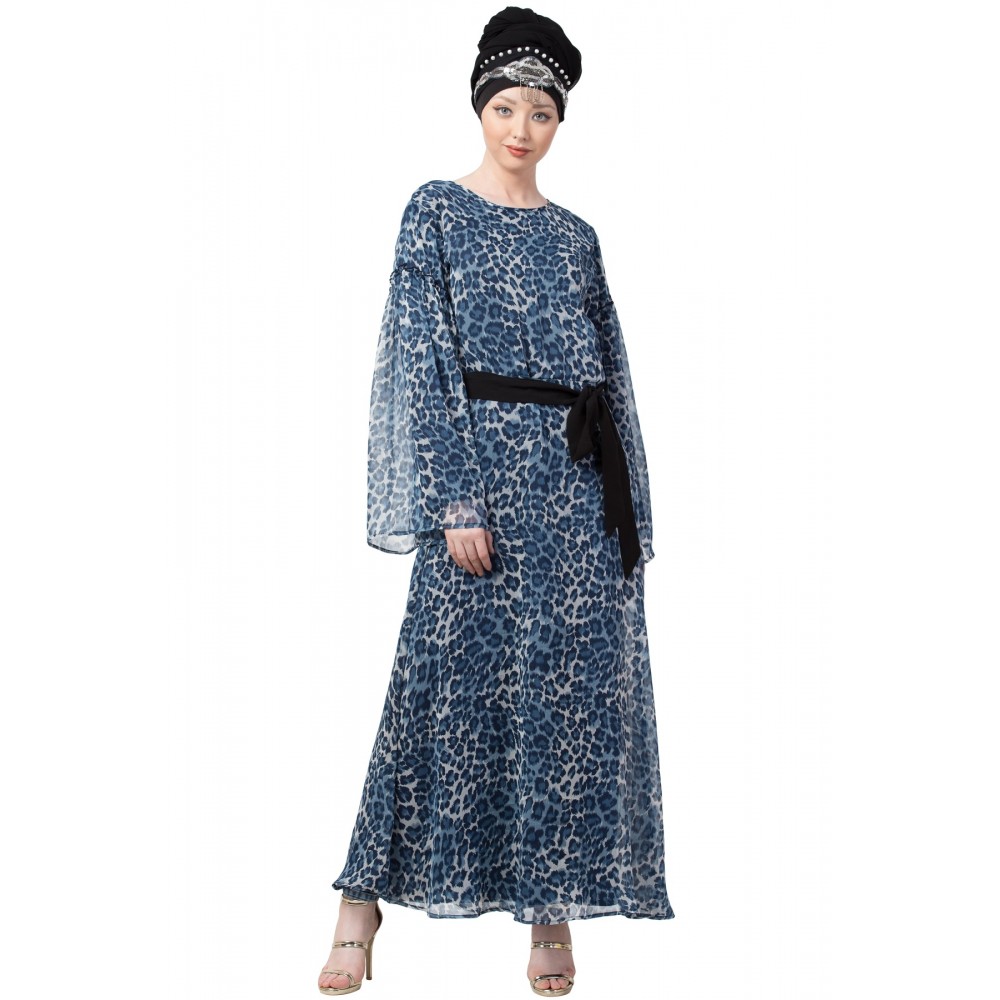 Nazneen Animal Printed Bell Sleeve Casual Abaya