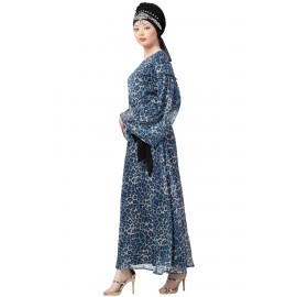 Nazneen Animal Printed Bell Sleeve Casual Abaya