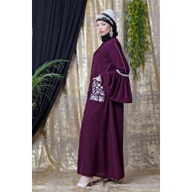 Nazneen Embroidered Pocket Bell Sleeve Casual Abaya