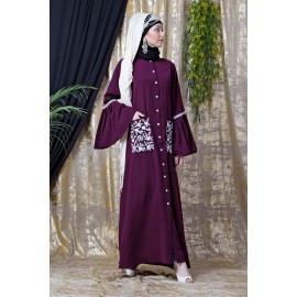 Nazneen Embroidered Pocket Bell Sleeve Casual Abaya