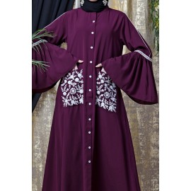 Nazneen Embroidered Pocket Bell Sleeve Casual Abaya