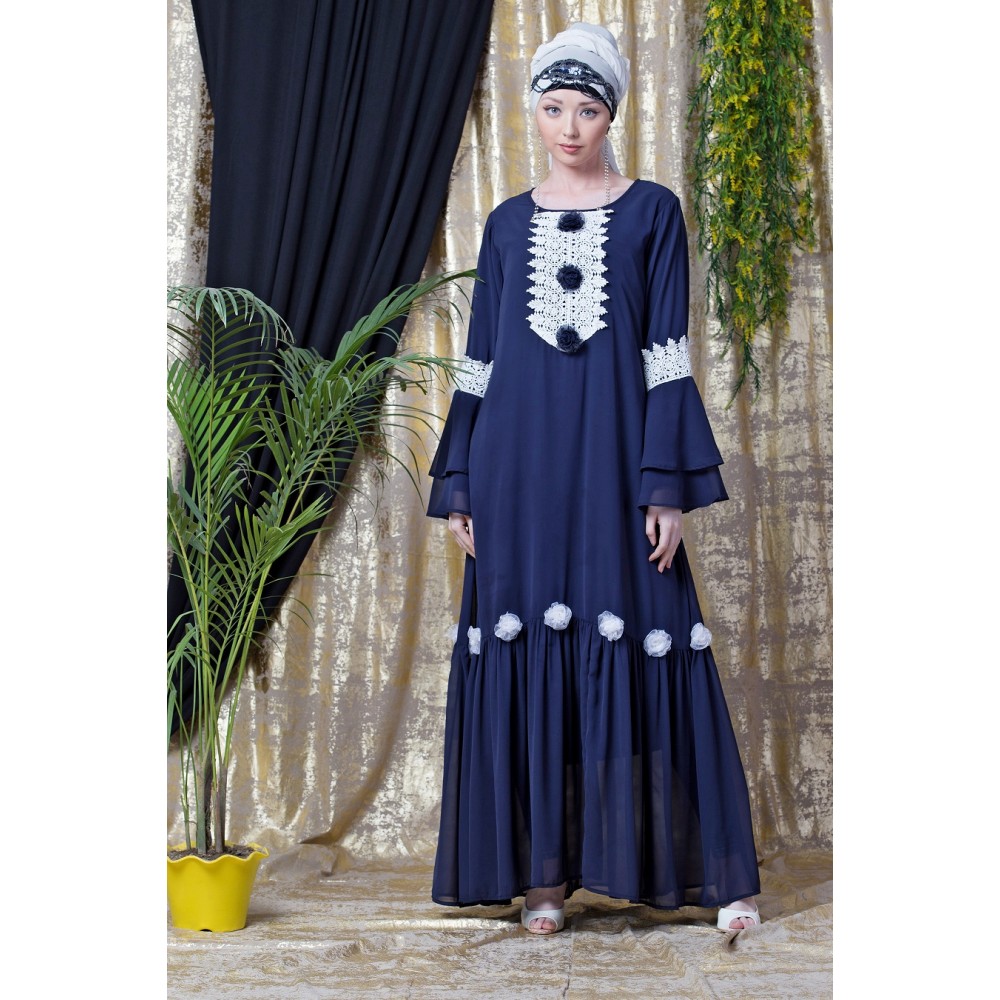 Nazneen Bell Sleeve flowers around knee party Abaya