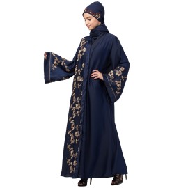 Nazneen right side and both sleeve Resham Embroidery Front open Abaya