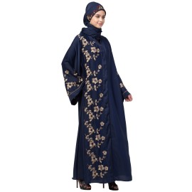 Nazneen right side and both sleeve Resham Embroidery Front open Abaya
