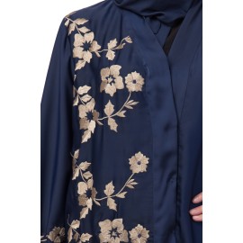 Nazneen right side and both sleeve Resham Embroidery Front open Abaya