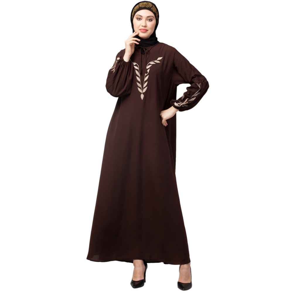 Nazneen Front and Sleeve Resham Embroidery Balloon Sleeve Abaya