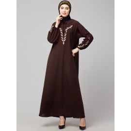 Nazneen Front and Sleeve Resham Embroidery Balloon Sleeve Abaya