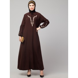 Nazneen Front and Sleeve Resham Embroidery Balloon Sleeve Abaya