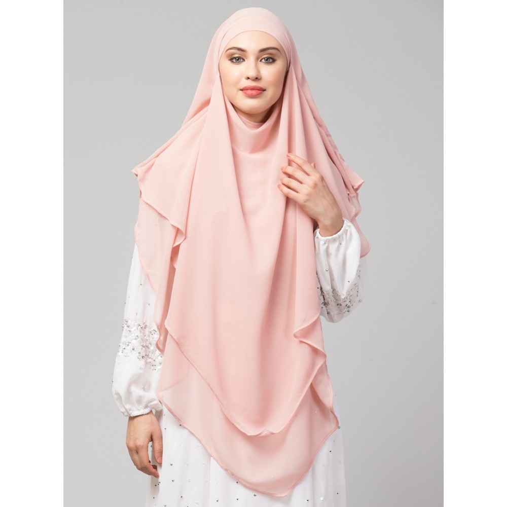 Nazneen Pink Triangle tow layers tie at back Ready to wear Hijab cum Naqab