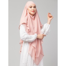 Nazneen Pink Triangle tow layers tie at back Ready to wear Hijab cum Naqab