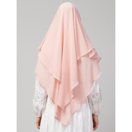 Nazneen Pink Triangle tow layers tie at back Ready to wear Hijab cum Naqab