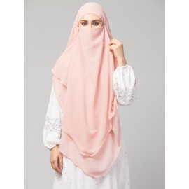 Nazneen Pink Triangle tow layers tie at back Ready to wear Hijab cum Naqab