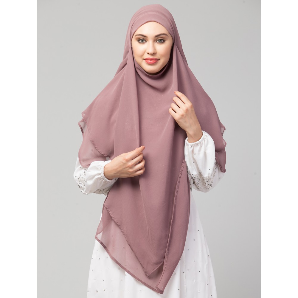 Nazneen Mauve pink Triangle tow layers tie at back Ready to wear Hijab cum Naqab