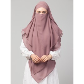 Nazneen Mauve pink Triangle tow layers tie at back Ready to wear Hijab cum Naqab