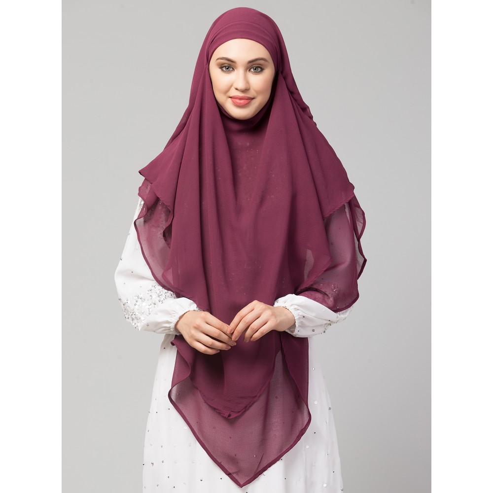 Nazneen Plum Triangle tow layers tie at back Ready to wear Hijab cum Naqab