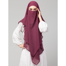 Nazneen Plum Triangle tow layers tie at back Ready to wear Hijab cum Naqab