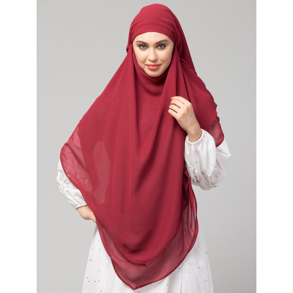 Nazneen Maroon Triangle tow layers tie at back Ready to wear Hijab cum Naqab