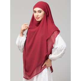 Nazneen Maroon Triangle tow layers tie at back Ready to wear Hijab cum Naqab