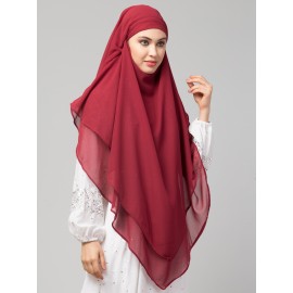 Nazneen Maroon Triangle tow layers tie at back Ready to wear Hijab cum Naqab