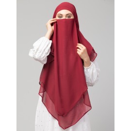 Nazneen Maroon Triangle tow layers tie at back Ready to wear Hijab cum Naqab