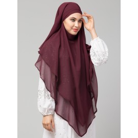 Nazneen Wine Triangle tow layers tie at back Ready to wear Hijab cum Naqab