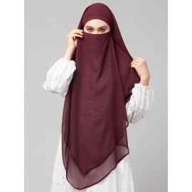 Nazneen Wine Triangle tow layers tie at back Ready to wear Hijab cum Naqab