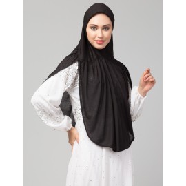 Nazneen Black gathered Instant Ready to Wear Prayer Hijab