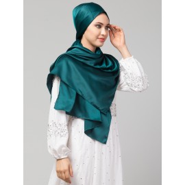 Nazneen Peacock Teal Royal Touch Silky Shiny Solid Hijab