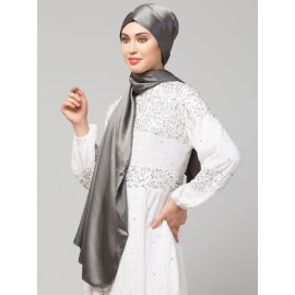 Nazneen Steel Grey Royal Touch Silky Shiny Solid Hijab