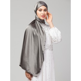 Nazneen Steel Grey Royal Touch Silky Shiny Solid Hijab