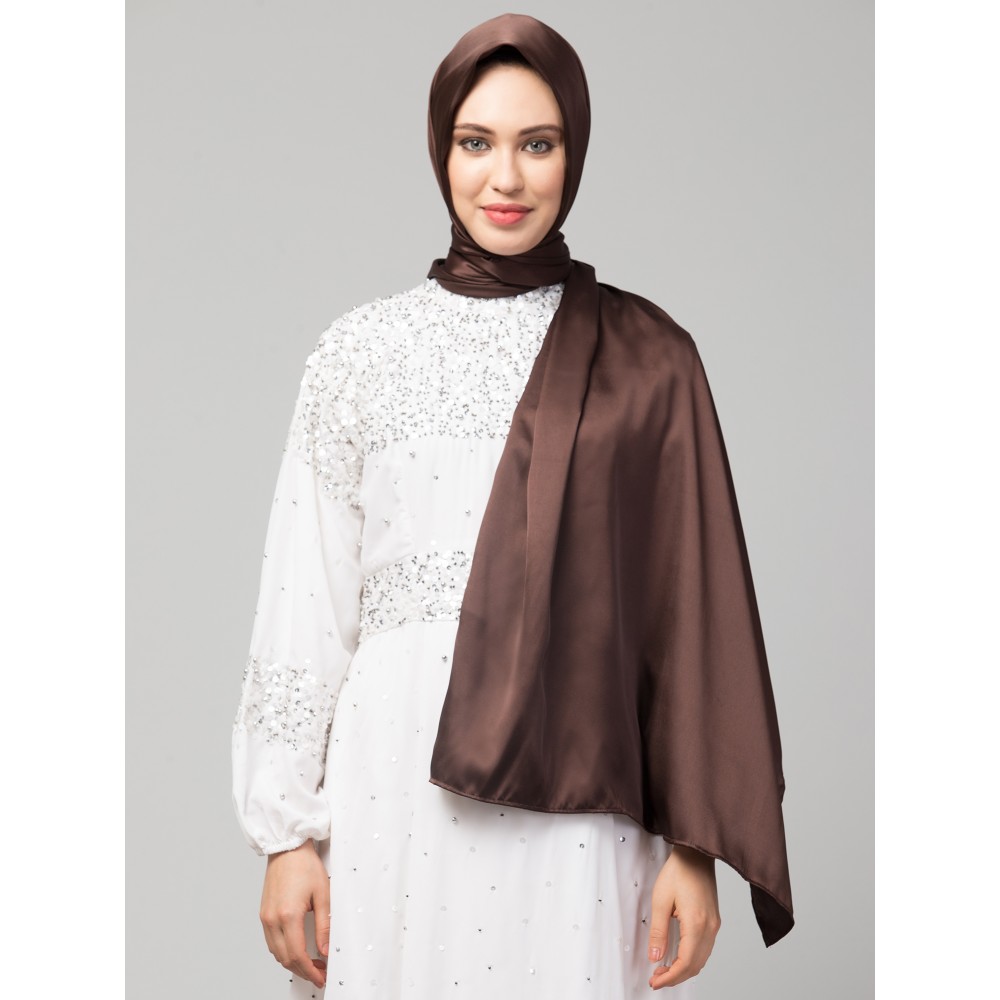 Nazneen Chocolate Brown Royal Touch Silky Shiny Solid Hijab