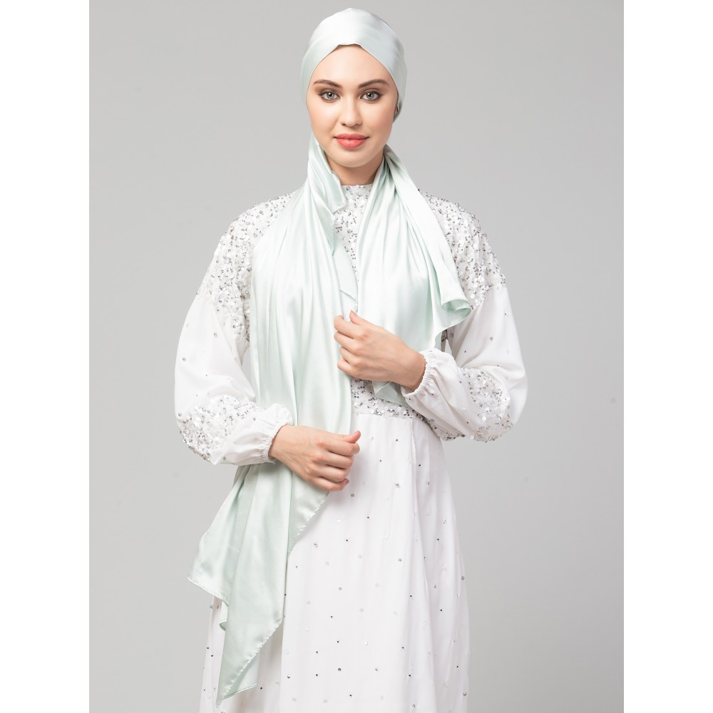 Nazneen Sea Foam Royal Touch Silky Shiny Solid Hijab