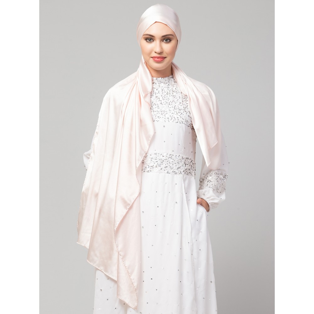 Nazneen Pastel Pink Royal Touch Silky Shiny Solid Hijab