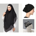 Nazneen Two layers Triangle Hijab and under hijab lace and Stretchable jersey bonnet cap 3 pcs set Combo