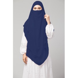 Nazneen Navy Triangle tow layers tie at back Ready to wear Hijab cum Naqab