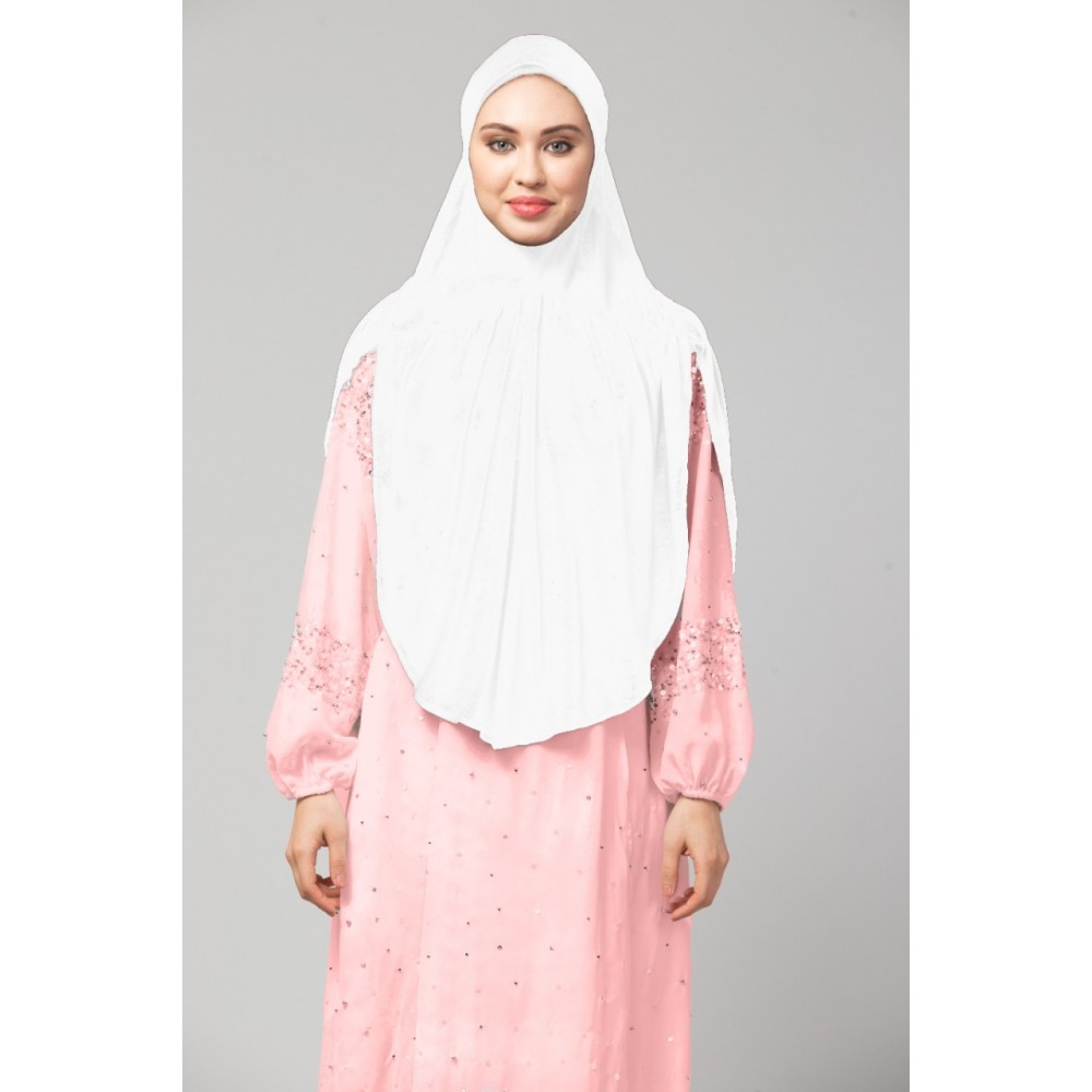 Nazneen White gathered Instant Ready to Wear Prayer Hijab
