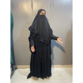 Nazneen two pcs free size kaftan and Hijab with frill at bottom and long cuff Jilbab cum Kaftan
